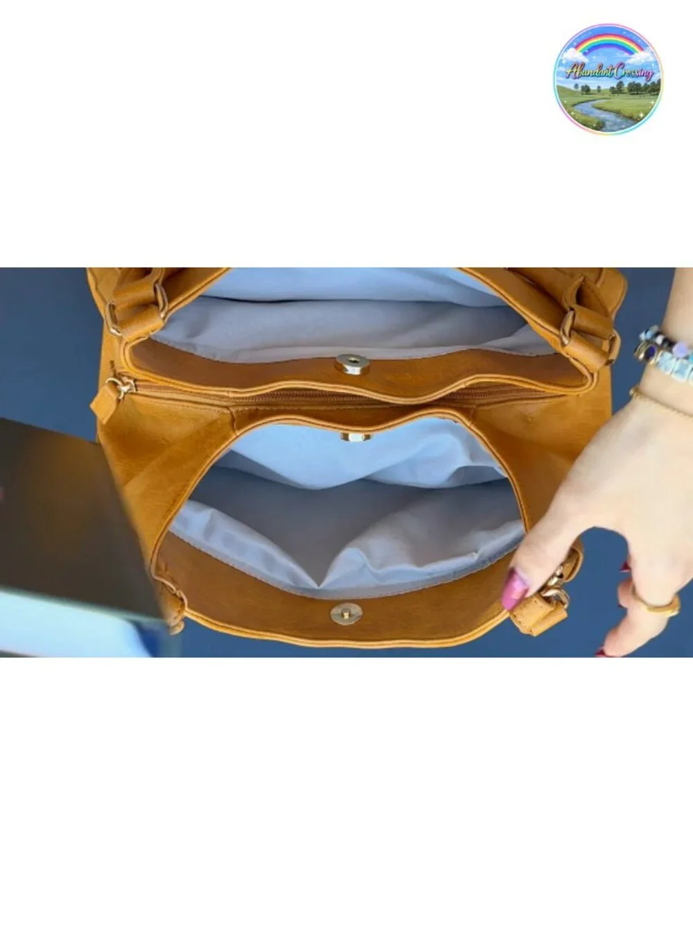 Lightweight Faux Leather 3 Compartment Hobo Bag with Gold-Tone Hardware